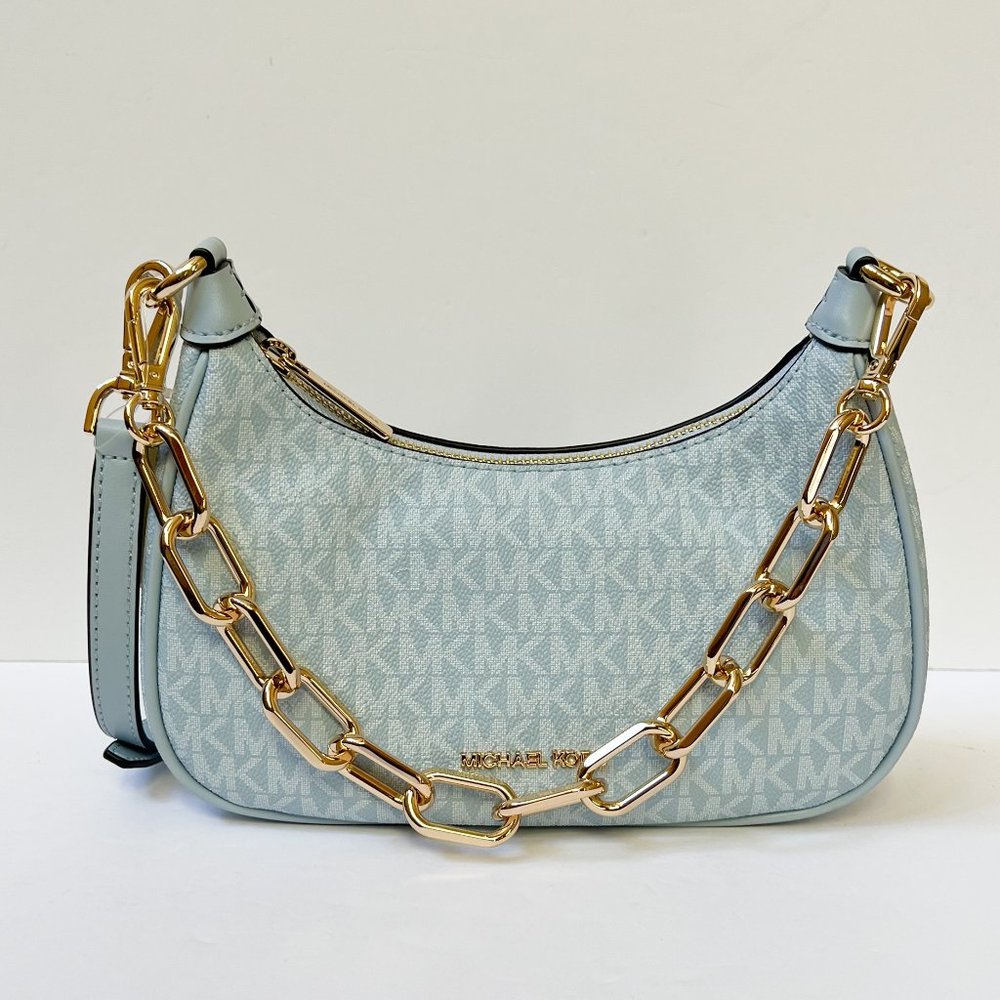 Michael Kors Cora Medium Shoulder Crossbody Bag MK Pale Ocean Blue - Picture 5 of 12